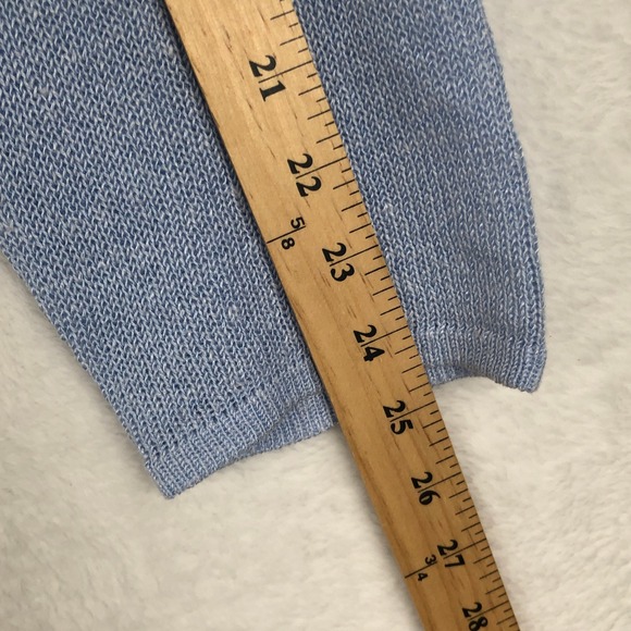 J. JILL Linen Blend Open Front Knit Cardigan Sweater Sz XL Light Blue Pockets - Picture 9 of 10